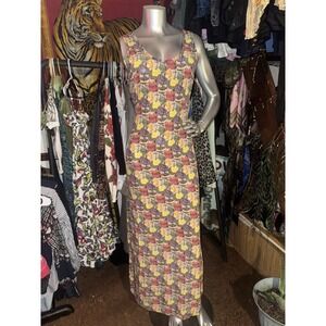 FLAX Jeanne Engelhart SMALL Rayon Floral Dress Lagenlook Maxi Light Art Vintage